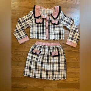 SHEIN Pink and Black Plaid Kids Matching Set